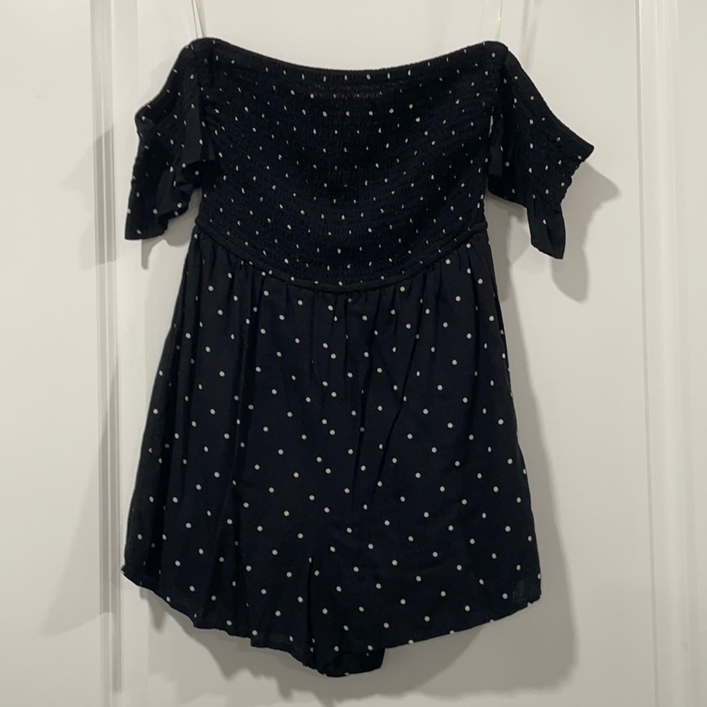 Black and white polka dot romper